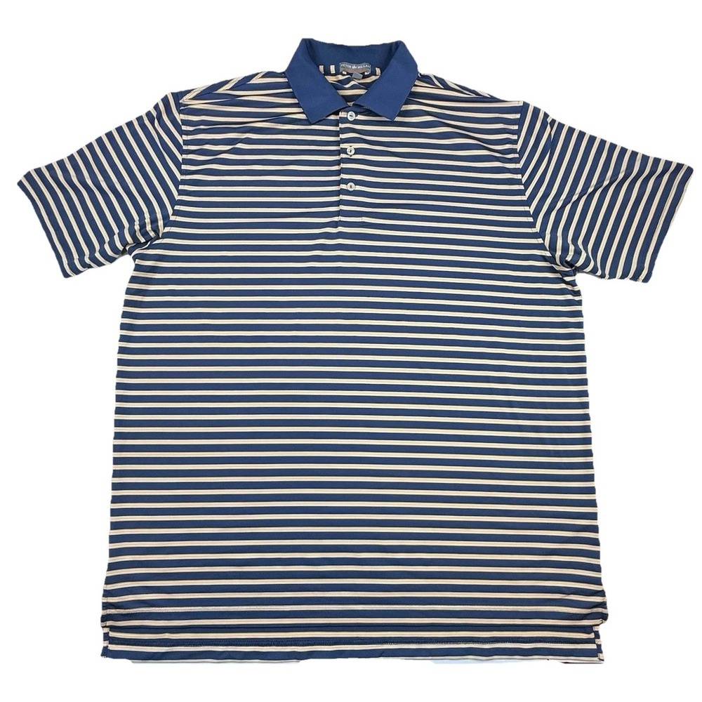 Peter Millar Summer Comfort Golf Polo Blue Yellow Striped Men's XL Short Sleeve